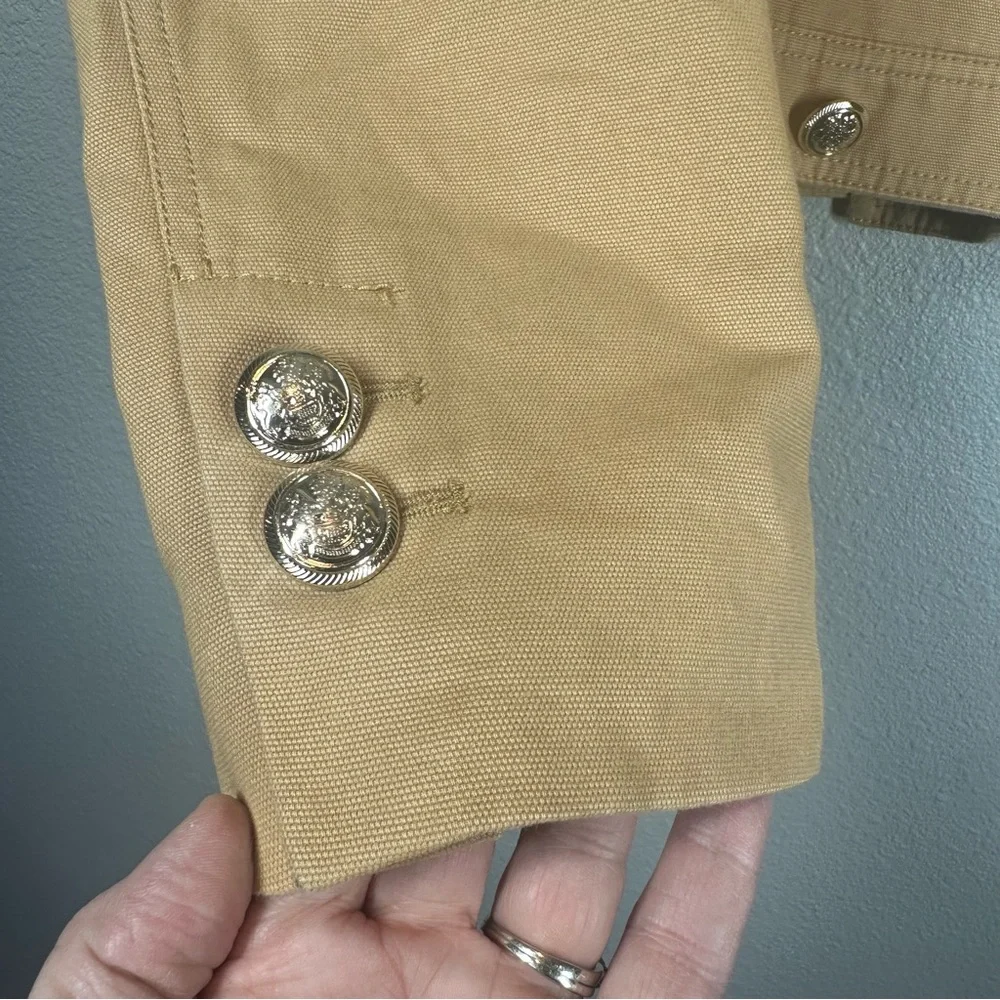ZARA Women's Medium Tan Double Breasted Cropped Jacket Gold Buttons - Picture 7 of 12